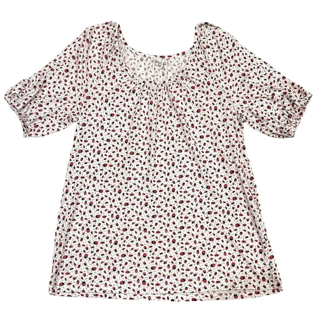 LOFT Ladybug Short Sleeve Cotton Blend Summer Flowy T-Shirt - S /M